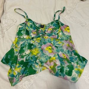 Silky satin cropped flowy floral tank
